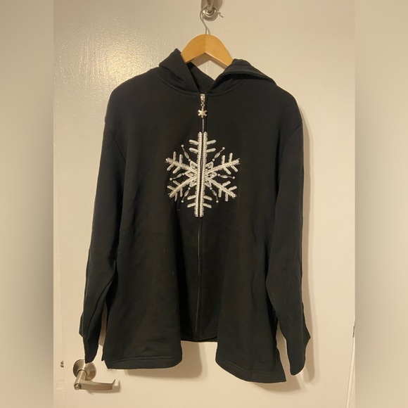 the quacker factory Sweaters - Nwt Vintage Quacker Factory zip Up Hoodie with Embroidered Bejeweled Snowflake